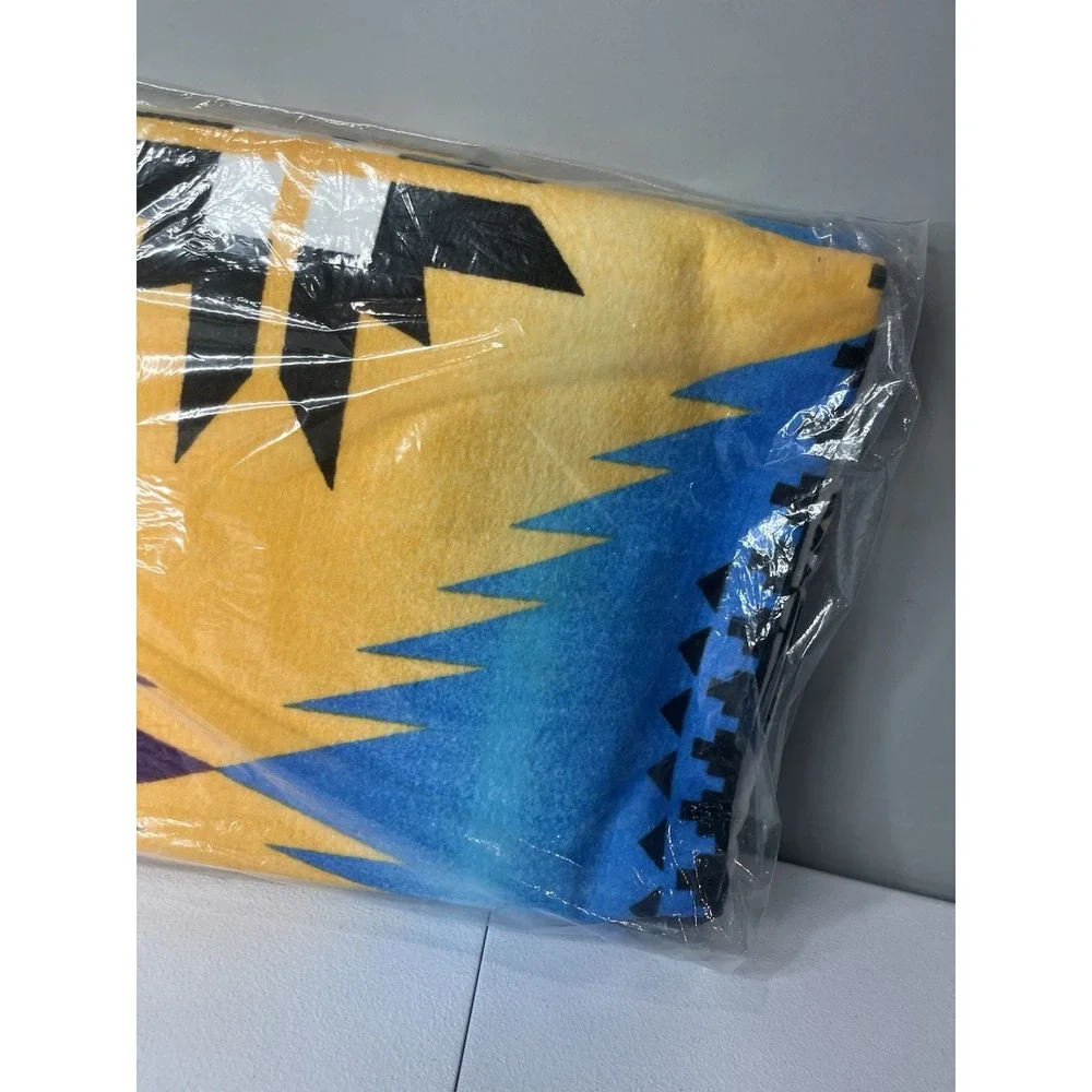Vtg Beacon Kingdom Blanket Southwestern‎ Style Purple Blue Yellow Made In USA